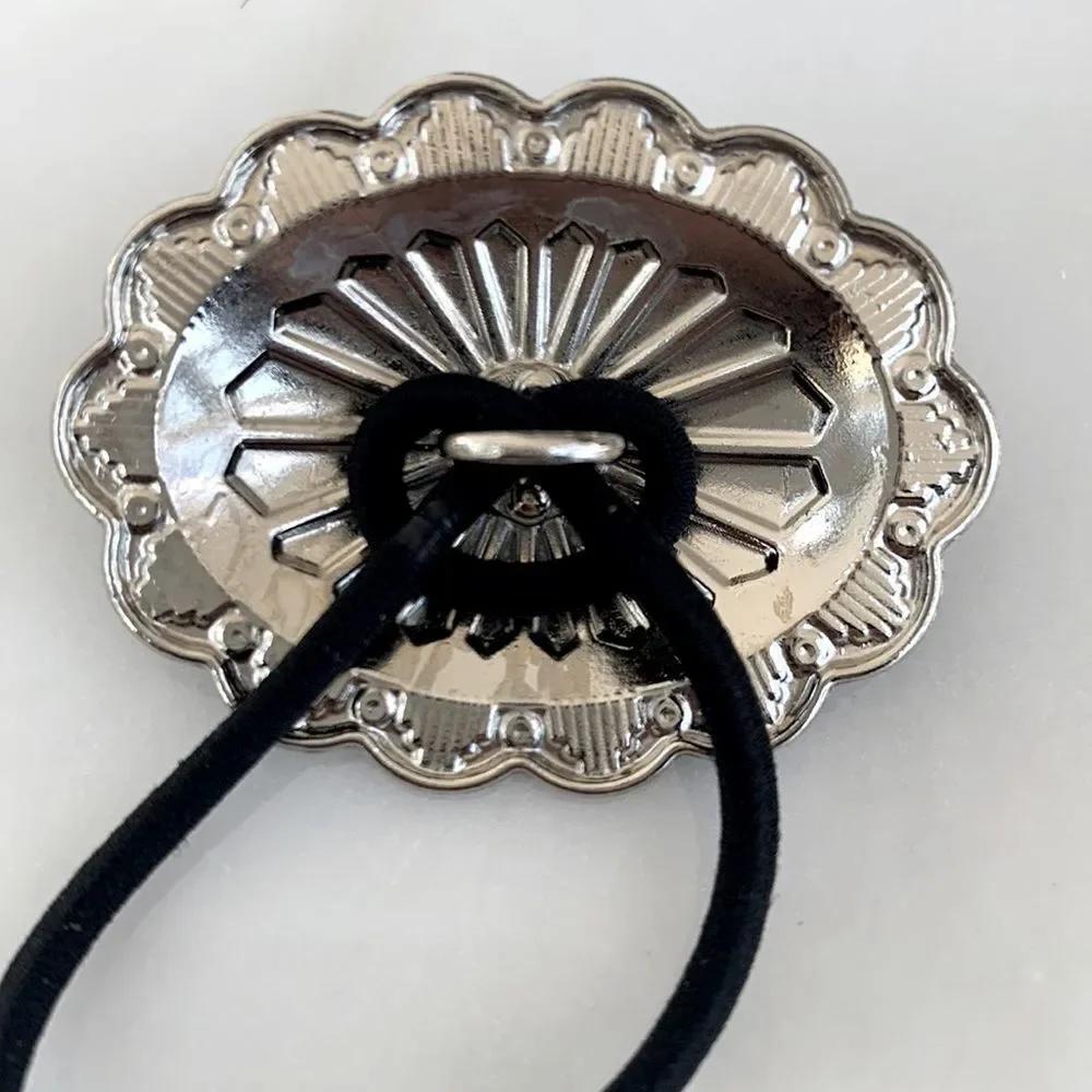 Western Cowgirl Concho Hair Tie, Silver Tone & Faux Turquoise